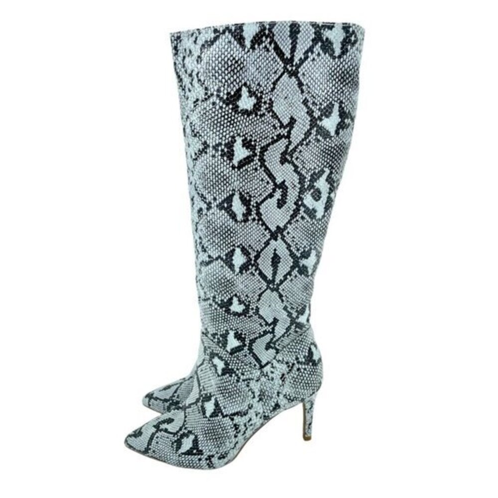 Steve Madden Kinga Blue Snakeskin Faux Leather Pull On Tall Boots Sz 6 New